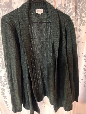 Market & Spruce Women's Forest Green Open-Front Knit Cardigan